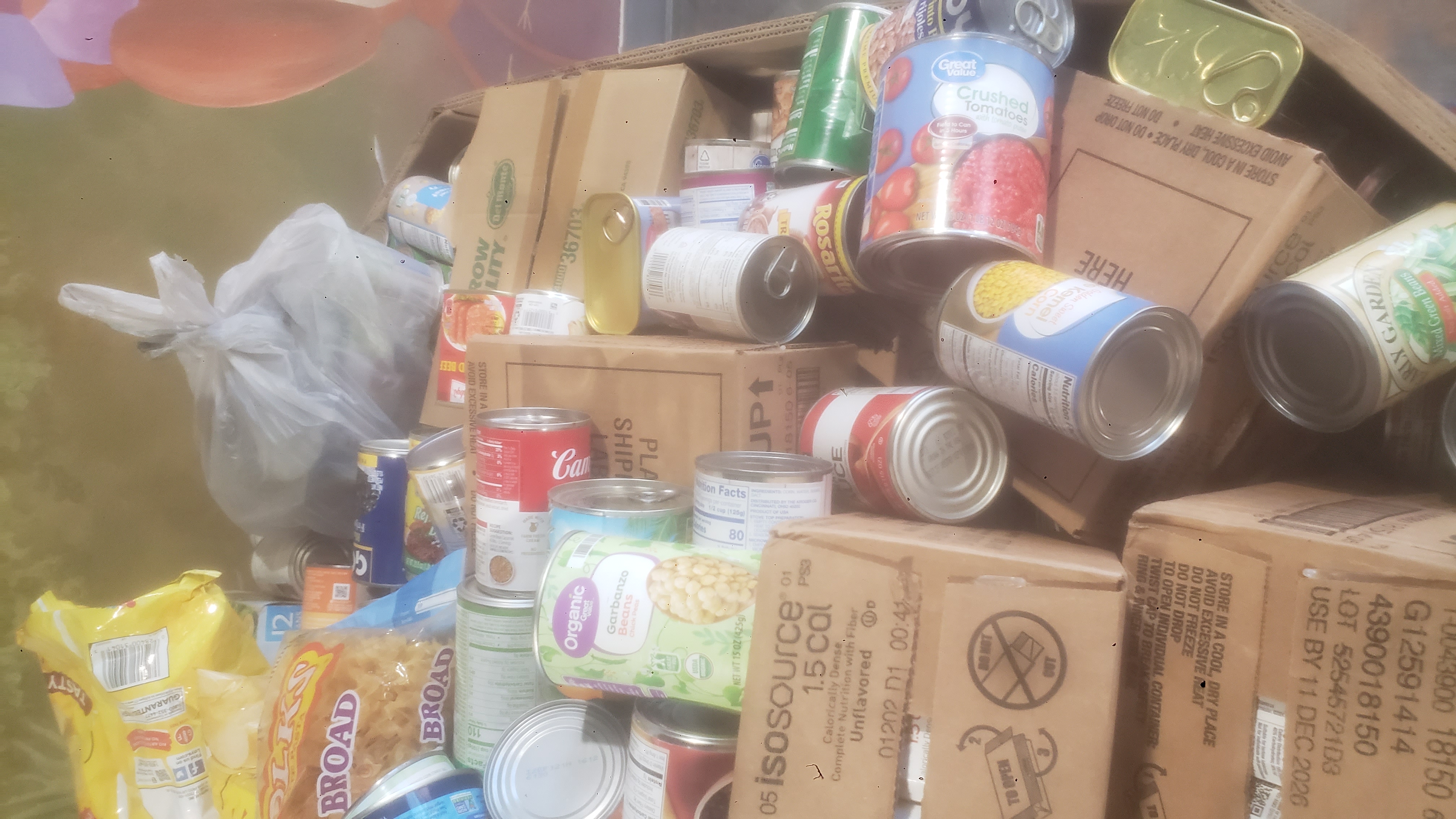 Food filled cardboard container.